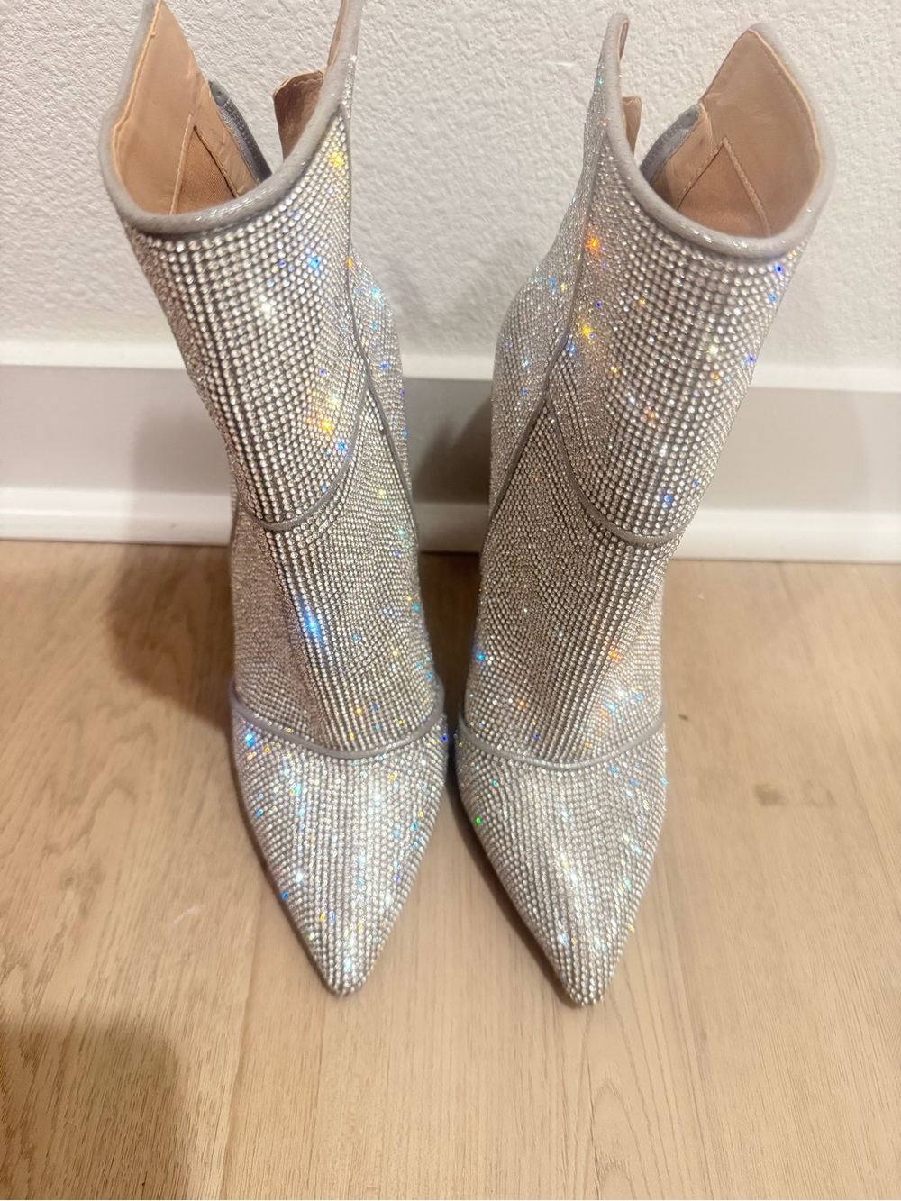 Steve Madden Silver Crystal Embellished Pointed Toe Ankle Boots